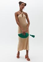 Bayan Bej Cut-Out Detaylı Triko Elbise