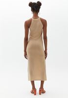Bayan Bej Cut-Out Detaylı Triko Elbise