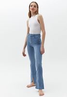 Bayan Mavi Ultra Yüksek Bel Düğmeli Denim Pantolon