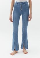 Bayan Mavi Ultra Yüksek Bel Düğmeli Denim Pantolon