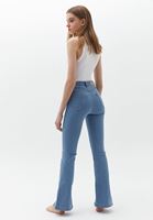 Bayan Mavi Ultra Yüksek Bel Düğmeli Denim Pantolon