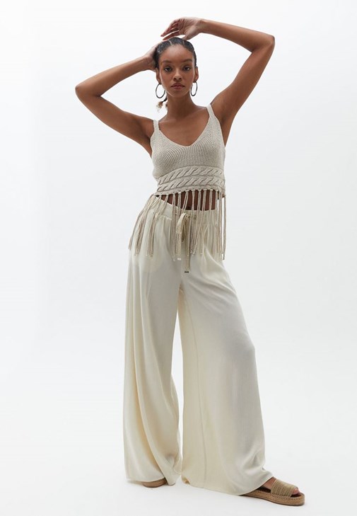 Yüksek Bel Wide-Leg Pantolon ve Bluz Kombini