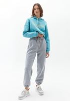 Bayan Gri Beli Lastikli Sweat Jogger Pantolon