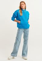 Bayan Mavi Sloganlı Kapüşonlu Sweatshirt