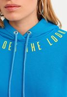 Bayan Mavi Sloganlı Kapüşonlu Sweatshirt