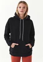 Bayan Siyah Pamuklu Uzun Kollu Sweatshirt