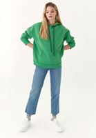 Bayan Yeşil Pamuklu Uzun Kollu Sweatshirt
