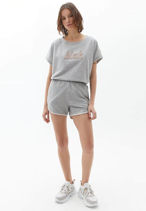 Gri Pamuklu Sweat Şort