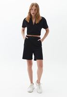 Bayan Siyah Polo Yaka Sweatshirt