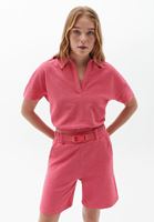 Bayan Pembe Polo Yaka Sweatshirt