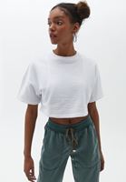 Bayan Beyaz Pamuklu Crop Tişört