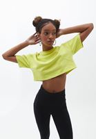 Bayan Yeşil Pamuklu Crop Tişört