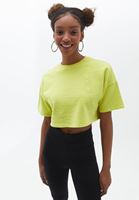 Bayan Yeşil Pamuklu Crop Tişört