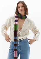 Bayan Krem Örgü Detaylı Triko Hırka