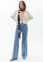 Bayan Krem Örgü Detaylı Triko Hırka