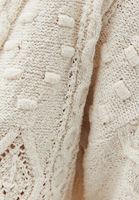 Bayan Krem Örgü Detaylı Triko Hırka