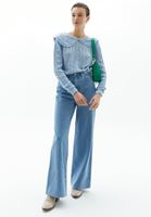 Bayan Gök Mavisi Yaka Detaylı Triko Kazak