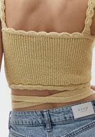 Bayan Sarı Belden Bağlamalı Triko Atlet