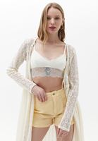 Bayan Bej Ajurlu Uzun Kimono