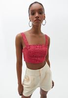 Bayan Pembe Askılı Crop Bluz
