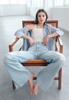 Yüksek Bel Straight-Fit Denim Pantolon