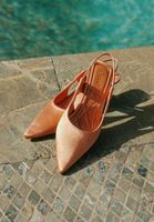 Bayan Turuncu Topuklu Saten Ayakkabı 