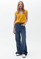 Women Yellow V Neck Short Sleeve Tshirt