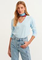 Bayan Gök Mavisi Pamuklu Uzun Kollu Tişört