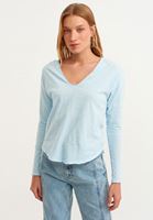 Bayan Gök Mavisi Pamuklu Uzun Kollu Tişört