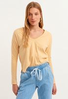 Bayan Bej Pamuklu Uzun Kollu Tişört