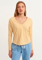 Bayan Bej Pamuklu Uzun Kollu Tişört