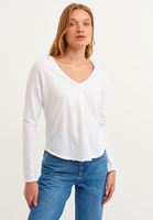 Bayan Beyaz Pamuklu Uzun Kollu Tişört