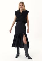 Bayan Siyah Jakarlı Midi Boy Etek