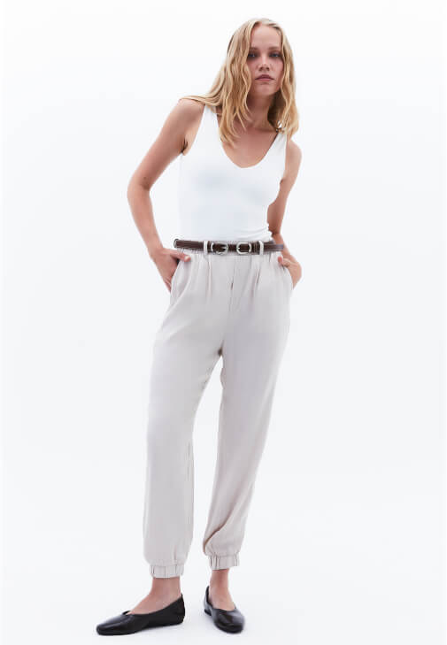 Bej Jakarlı Jogger Pantolon