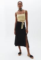 Bayan Siyah Yüksek Bel Yırtmaçlı Etek