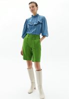 Bayan Mavi Yüksek Yaka Volanlı Bluz