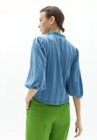 Bayan Mavi Yüksek Yaka Volanlı Bluz