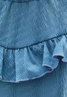 Bayan Mavi Yüksek Yaka Volanlı Bluz