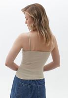 Women Beige Cotton Casual Square Neck Singlet