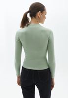 Bayan Yeşil Cut-Out Detaylı Uzun Kollu Tişört