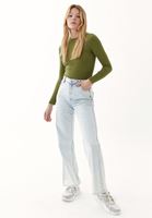 Bayan Yeşil Sıfır Yaka Uzun Kollu Tişört