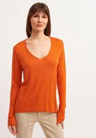 Bayan Turuncu Sırtı Ajurlu Keten V Yaka Kazak