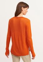 Bayan Turuncu Sırtı Ajurlu Keten V Yaka Kazak