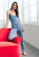 Bayan Mavi Orta Bel Cigarette-Fit Denim Pantolon