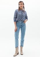 Bayan Mavi Orta Bel Cigarette-Fit Denim Pantolon