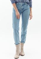 Bayan Mavi Orta Bel Cigarette-Fit Denim Pantolon