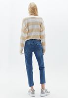 Bayan Mavi Orta Bel Cigarette-Fit Denim Pantolon