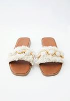 Bayan Krem Zincirli Makrome Terlik