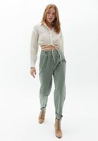 Bayan Krem Beli Bağlamalı Crop Gömlek 