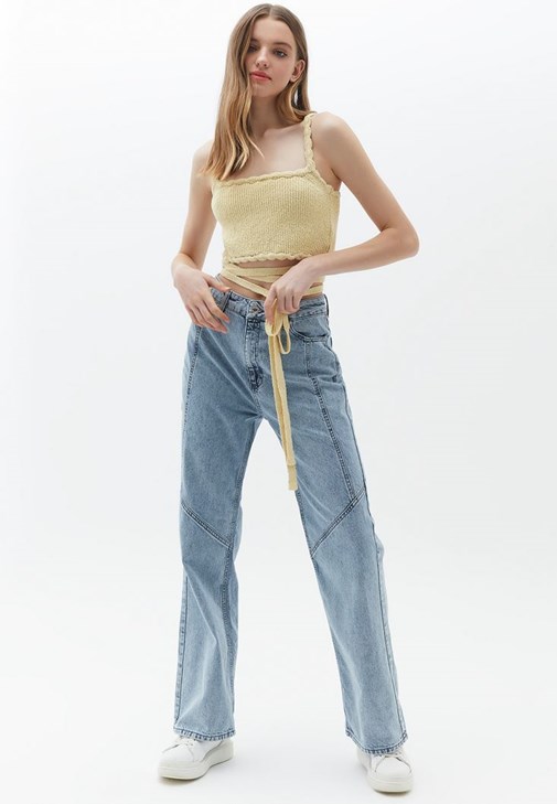 Mavi Yüksek Bel Baggy-Fit Denim Pantolon